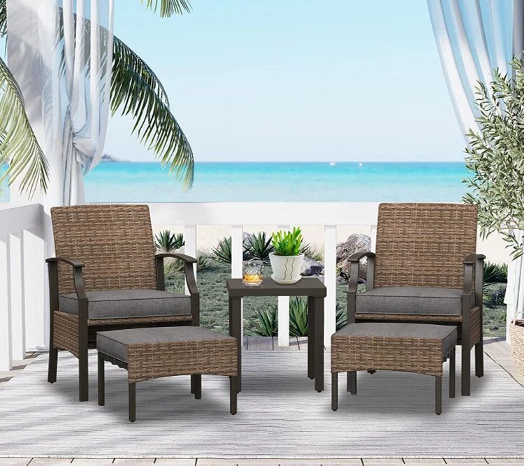 Favorite Grand Patio 5 Pieces Outdoor Patio Furniture Sets Weather Resistant Wicker Outdoor  Chairs With Ottomans And Inside Ottomans Patio Furniture Set (View 4 of 12)