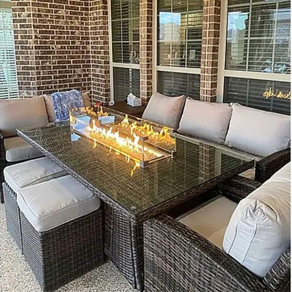Fire Pit Table Wicker Sectional Sofa Set With Newest Morden Wicker/ Steel 7 Piece Outdoor Conversation Firepit Dining Sets – On  Sale – – 32589967 (Photo 14 of 15)