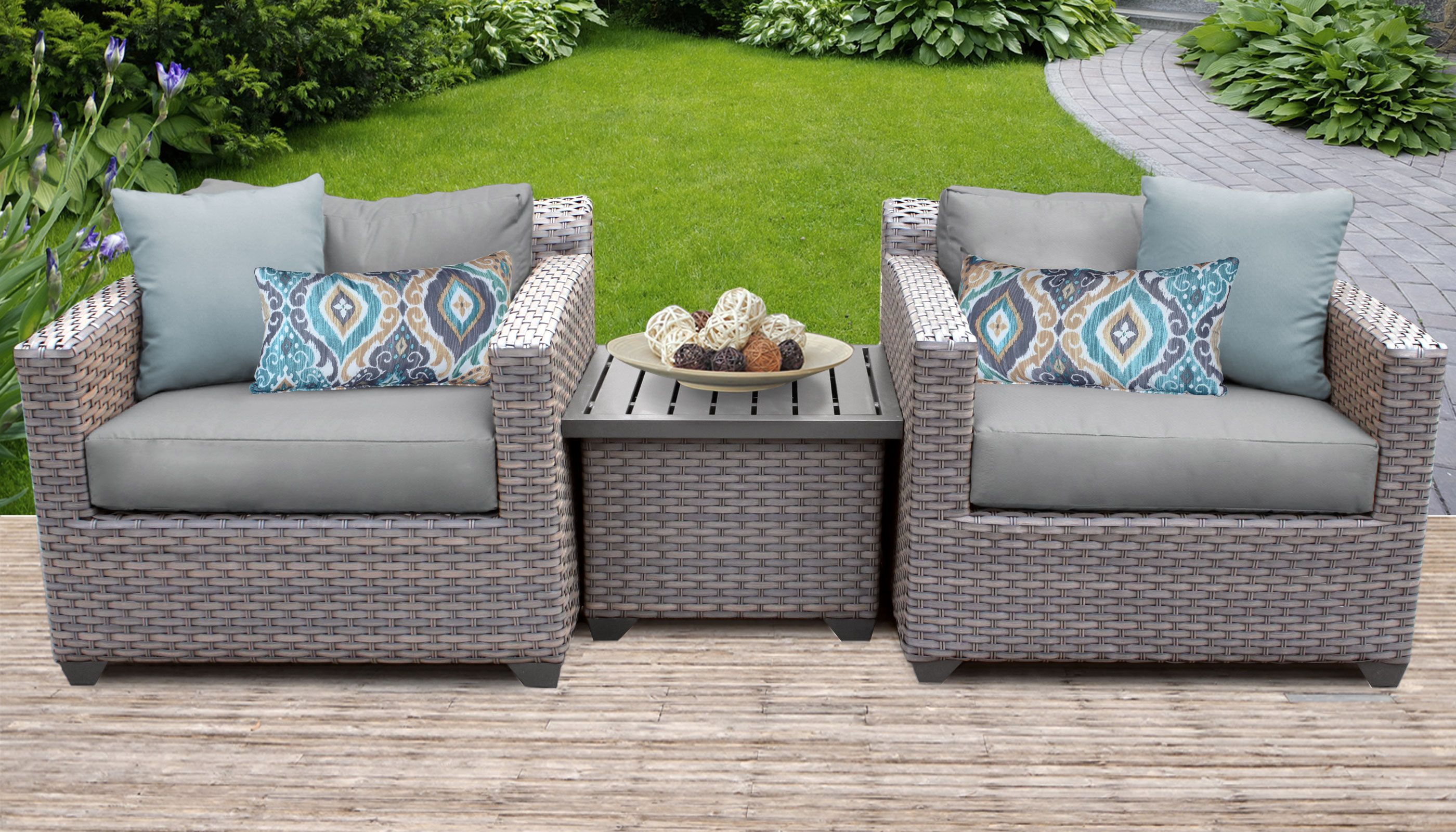 Florence 3 Piece Outdoor Wicker Patio Furniture Set 03a For Fashionable Outdoor Wicker 3 Piece Set (Photo 11 of 15)