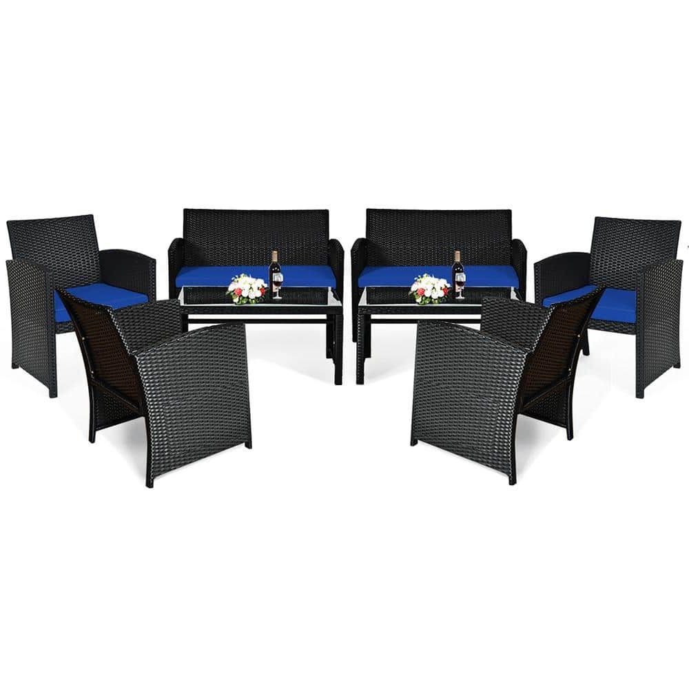 Furniture Conversation Set Cushioned Sofa Tables Intended For 2019 Costway 8 Piece Patio Rattan Furniture Conversation Set Cushion Sofa Table  Garden Navy 2*hw63239ny – The Home Depot (View 9 of 15)