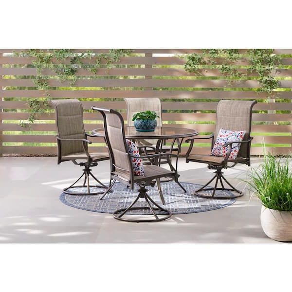 Hampton Bay Riverbrook Espresso Brown 5 Piece Steel Outdoor Patio Dining Set  F18107 B – The Home Depot Inside 2019 5 Piece Outdoor Patio Furniture Set (View 9 of 15)