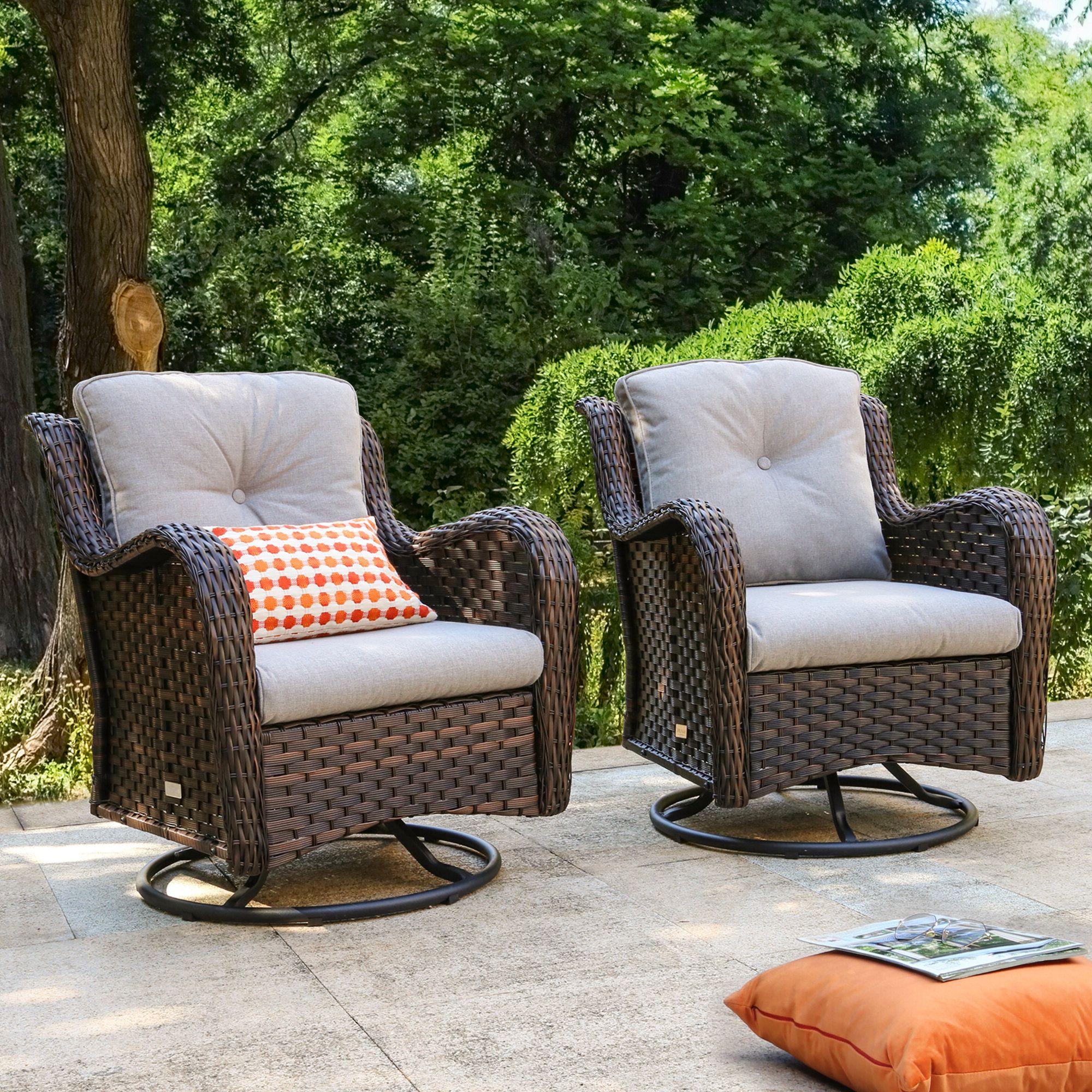 Latest 2 Piece Swivel Gliders With Patio Cover Regarding Bayou Breeze Brice Swivel Wicker Outdoor Lounge Chair & Reviews (Photo 14 of 15)