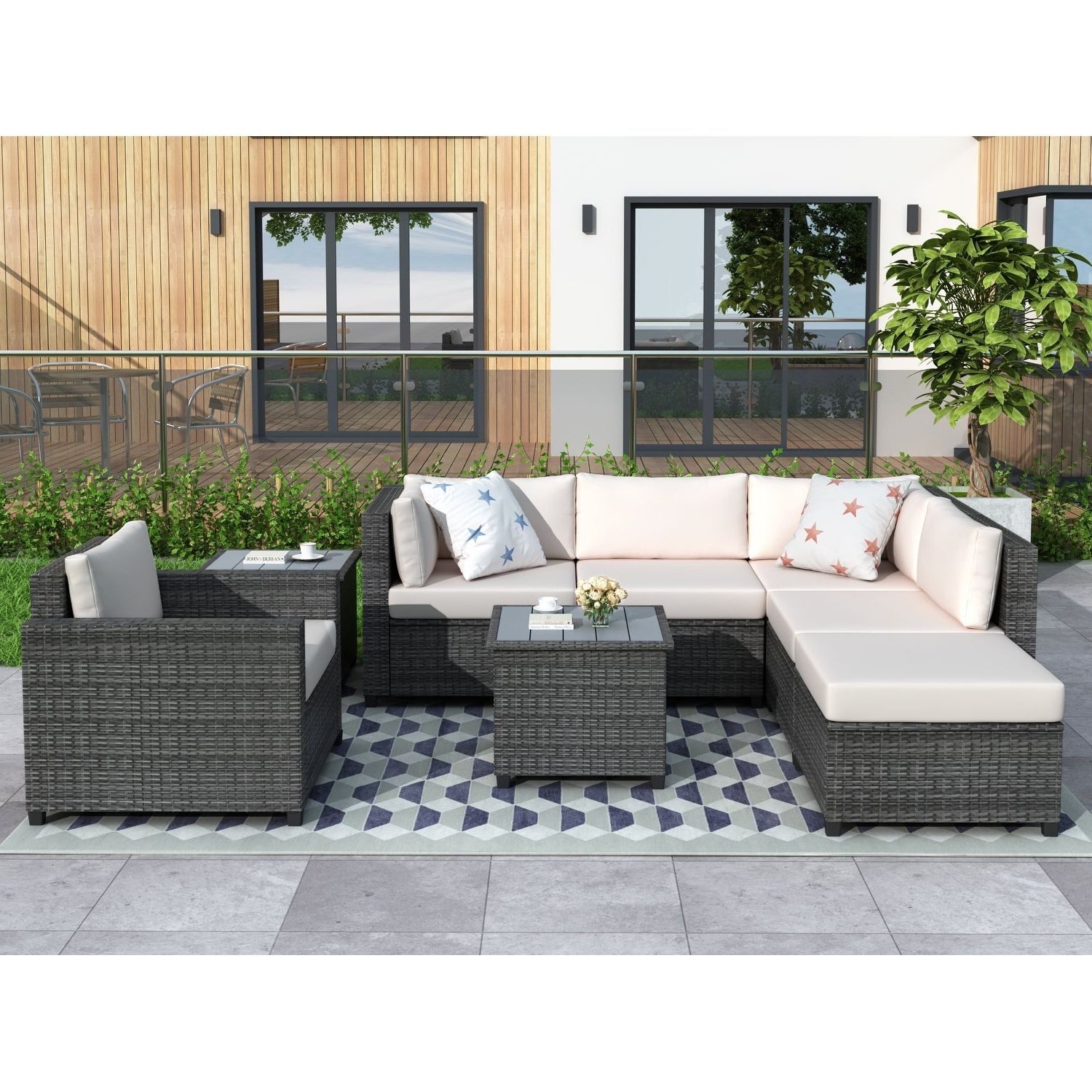 Latest 8 Piece Patio Rattan Outdoor Furniture Set Pertaining To Patio Furniture Sets 8 Piece Rattan Sectional Seating Group With Cushions, Outdoor  Wicker Sectional, Easy Cleaning – Overstock – 37904128 (Photo 10 of 15)
