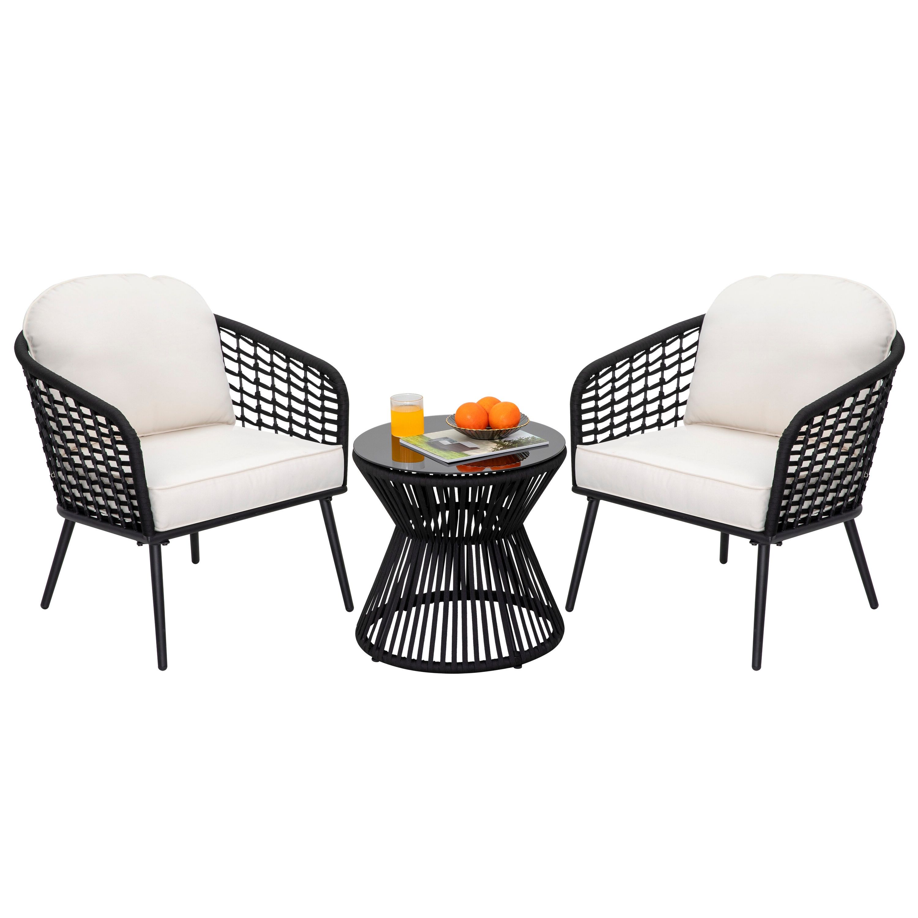 Latest Patio Furniture Wicker Outdoor Bistro Set With Regard To Nuu Garden 3 Piece Black Bistro Patio Set With White Cushions In The Patio  Dining Sets Department At Lowes (View 9 of 15)