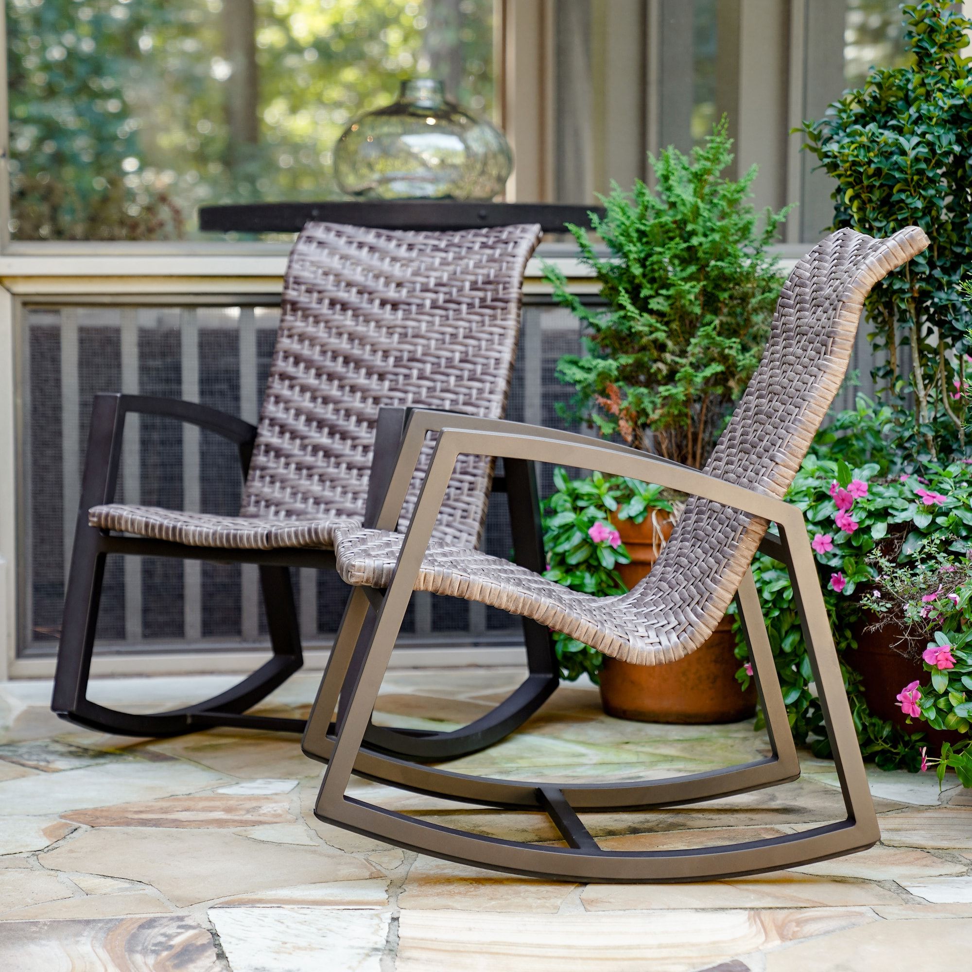 Leisure Made Marion Set Of 2 Wicker Brown Aluminum Frame Rocking Chair(s)  With Woven Seat In The Patio Chairs Department At Lowes In Current Rocking Chairs Wicker Patio Furniture Set (View 4 of 15)