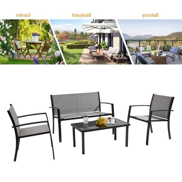 Loveseat Tea Table For Balcony Inside 2020 Joyesery Textilene Black 4 Piece Patio Furniture Chair Sets With Loveseat  And Coffee Table In Gray J Tesi 3700gy – The Home Depot (View 15 of 15)