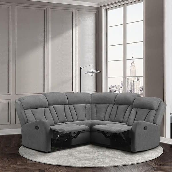 Luxury Comfort 81.5 In. W Slope Arm 3 Piece Polyester Curved Sectional Sofa  Manual Recliner Living Room Set In Gray Gy Se Recliner – The Home Depot In Recent 3 Piece Curved Sectional Set (Photo 7 of 15)