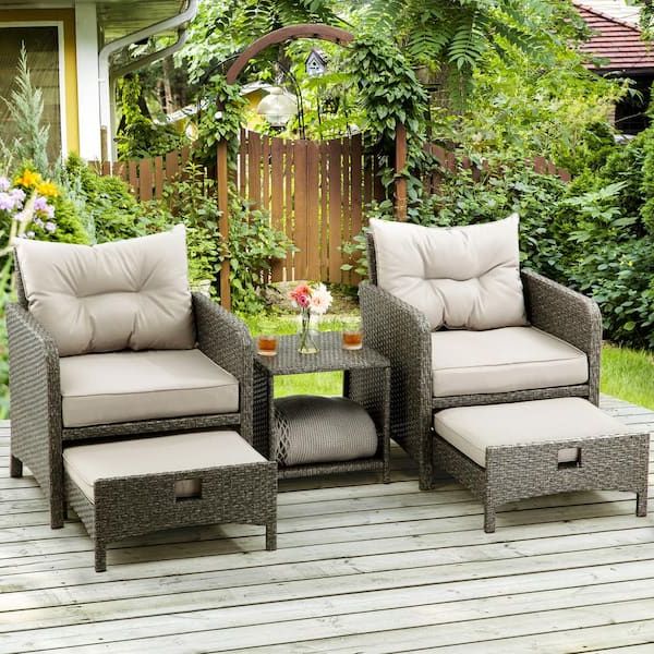 Most Current 5 Piece Outdoor Patio Furniture Set Pertaining To Pamapic 5 Pieces Wicker Patio Furniture Set Outdoor Patio Chairs With  Ottomans, Gray Cushions Bt Jdh5 Wh3 – The Home Depot (Photo 1 of 15)