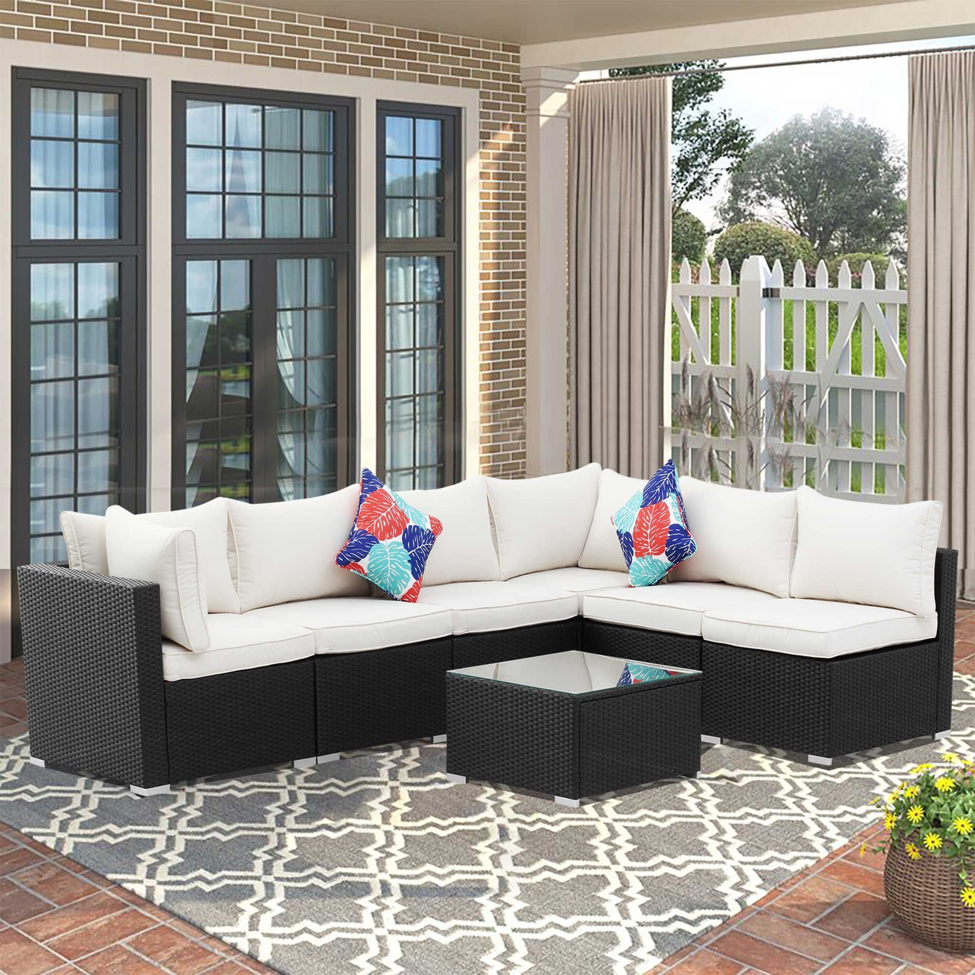 Most Current 7 Piece Rattan Sectional Sofa Set Inside Latitude Run® 7 Piece Rattan Sectional Seating Group With Cushions (Photo 15 of 15)