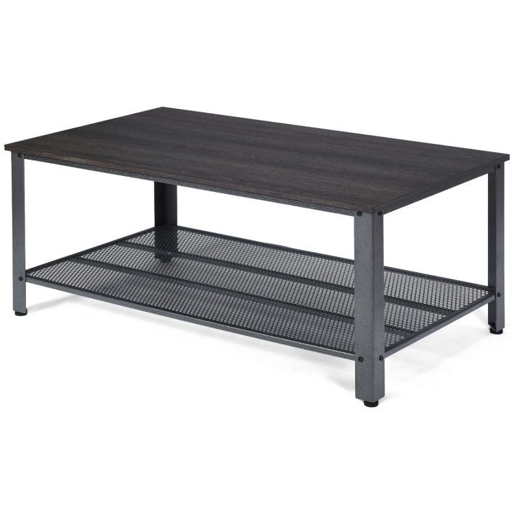 Most Recent 2 Tier Industrial Coffee Table Console Table With Storage Shelf – Costway In Outdoor 2 Tiers Storage Metal Coffee Tables (Photo 4 of 15)