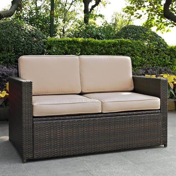 Most Recent Crosley Furniture Palm Harbor Wicker Outdoor Loveseat With Sand Cushions  Ko70092br Sa – The Home Depot In Outdoor Sand Cushions Loveseats (View 6 of 15)