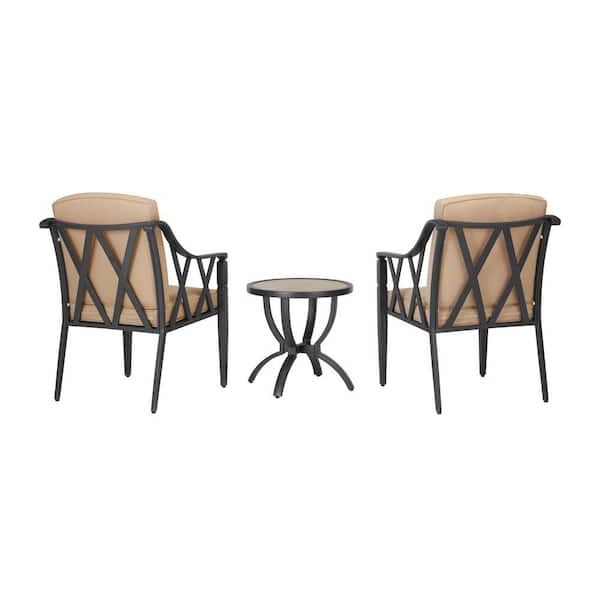 Most Recent Outdoor Stationary Chat Set Intended For Hampton Bay Harmony Hill 3 Piece Black Steel Outdoor Patio Stationary  Conversation Set With Cushionguard Chili Red Cushions Gl 19044 3st Cr – The  Home Depot (View 10 of 15)