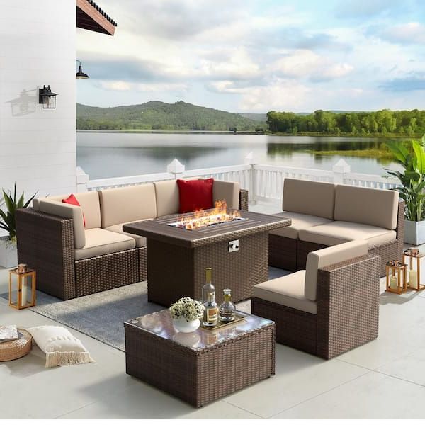 Most Recent Sizzim 8 Piece Wicker Patio Set Conversation Set With 44 In (View 14 of 15)