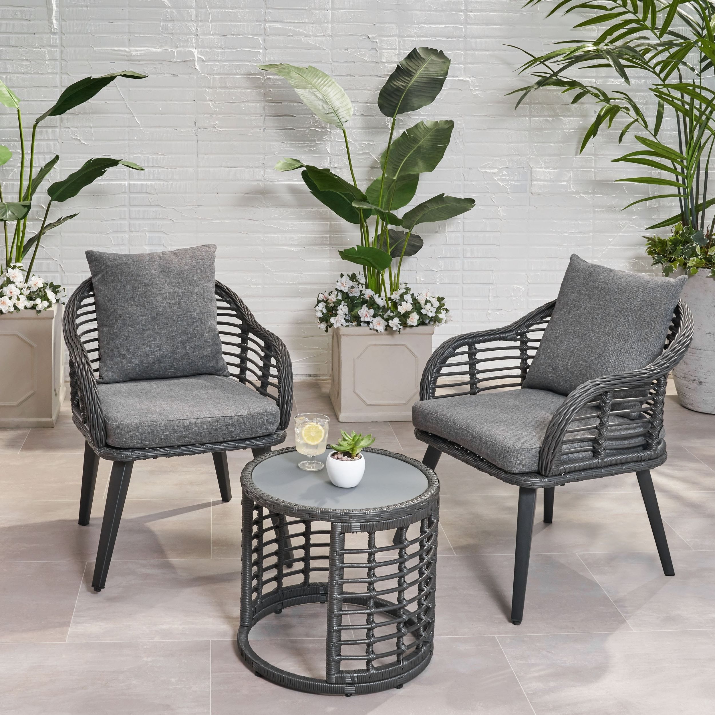 Most Up To Date 3 Piece Outdoor Boho Wicker Chat Set For Tatiana Outdoor 3 Piece Boho Wicker Chat Setchristopher Knight Home –  Overstock – 28987059 (Photo 4 of 15)