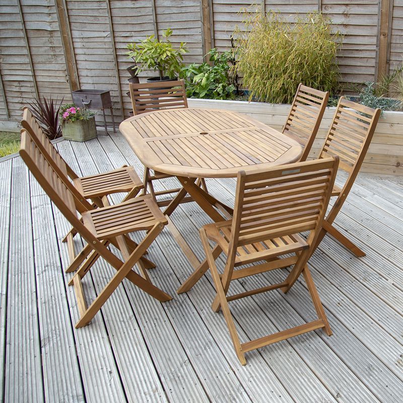 Most Up To Date Acacia Wood With Table Garden Wooden Furniture In Acacia Wood Garden Patio Dining Setwensum – 6 Seats – Buy Online At Qd  Stores (Photo 3 of 15)
