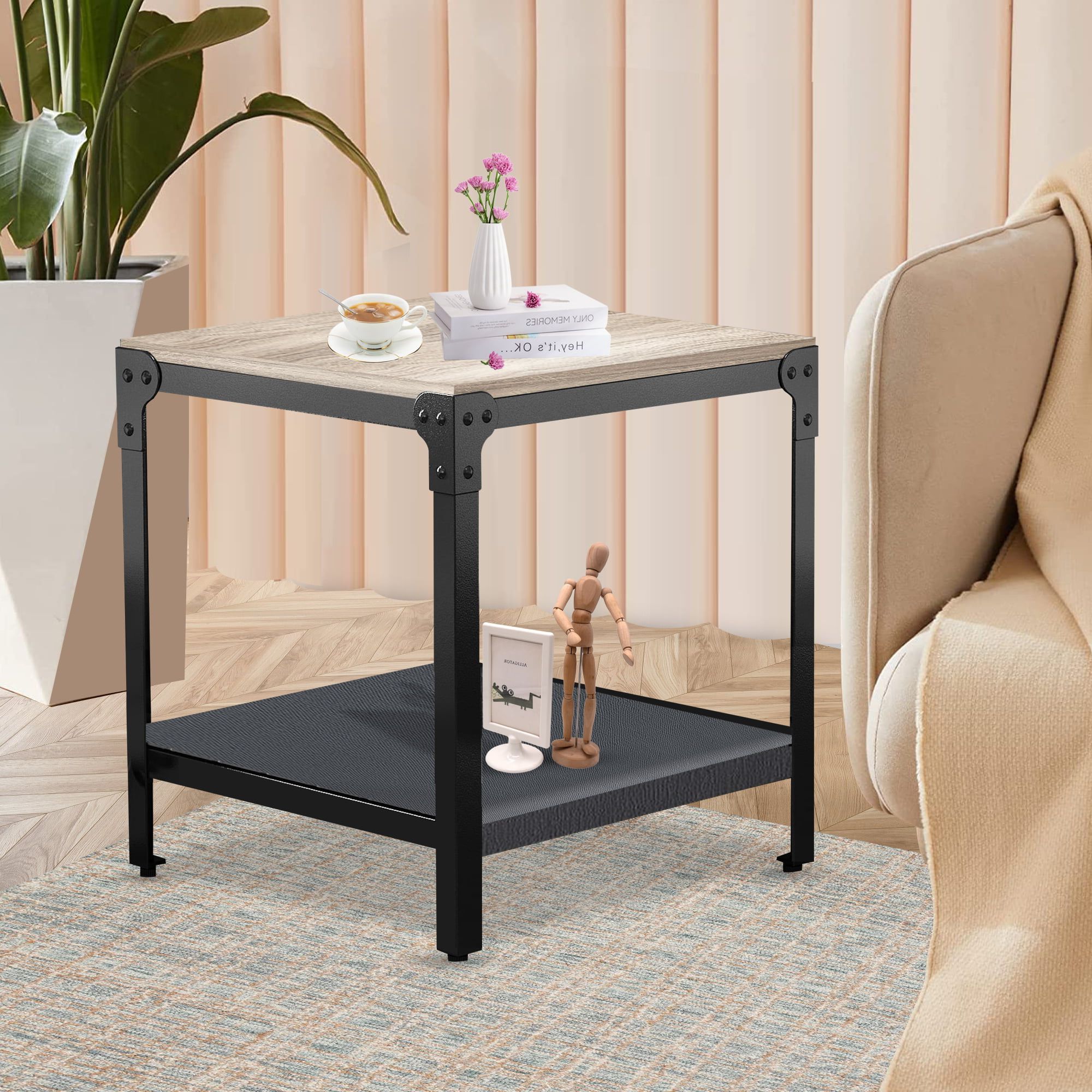 Most Up To Date Outdoor 2 Tiers Storage Metal Coffee Tables With Regard To Syngar Coffee Table, Cocktail Table With Storage Shelf, Metal Frame, Pet  Mat, Industrial Bedside Table Farmhouse Style 2 Tier Side Table For Living  Room, Black – Walmart (Photo 6 of 15)