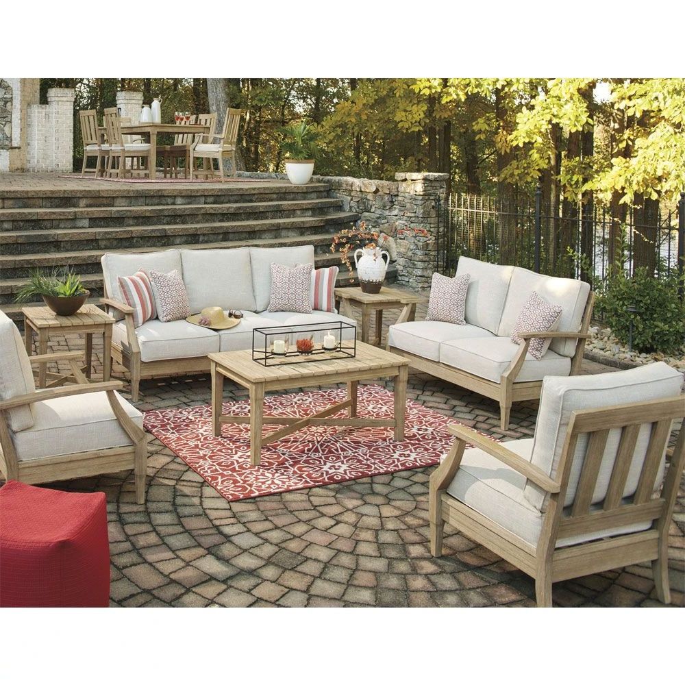 Newest Dakota Outdoor Timber 3+2+1+1 Lounge Set With Coffee Table & Side Table With Regard To Outdoor 2 Arm Chairs And Coffee Table (View 13 of 15)