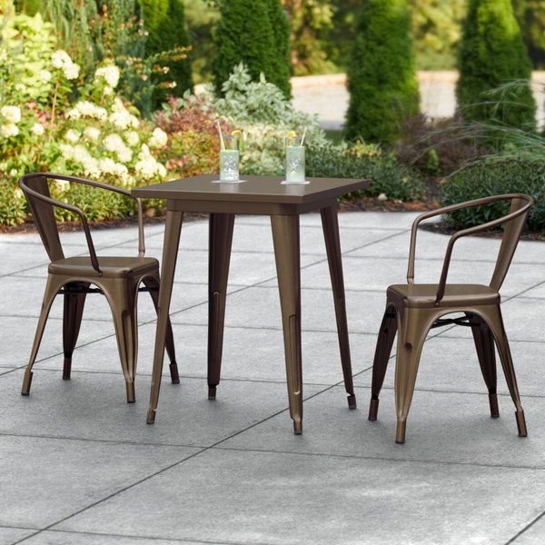 Outdoor 2 Arm Chairs And Coffee Table With Regard To Current Lancaster Table & Seating Alloy Series 24" X 24" Copper Dining Height Outdoor  Table With 2 Arm Chairs (View 10 of 15)