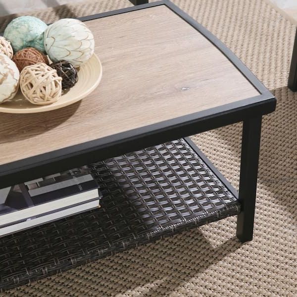 Outdoor 2 Tiers Storage Metal Coffee Tables For Well Known Ulax Furniture Rectangle Metal Wicker Outdoor Coffee Table With 2 Tier  Storage Shelf Hd 970282 – The Home Depot (Photo 3 of 15)