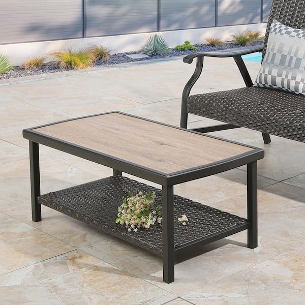 Outdoor 2 Tiers Storage Metal Coffee Tables Regarding Trendy Ulax Furniture Rectangle Metal Wicker Outdoor Coffee Table With 2 Tier  Storage Shelf Hd 970282 – The Home Depot (Photo 1 of 15)