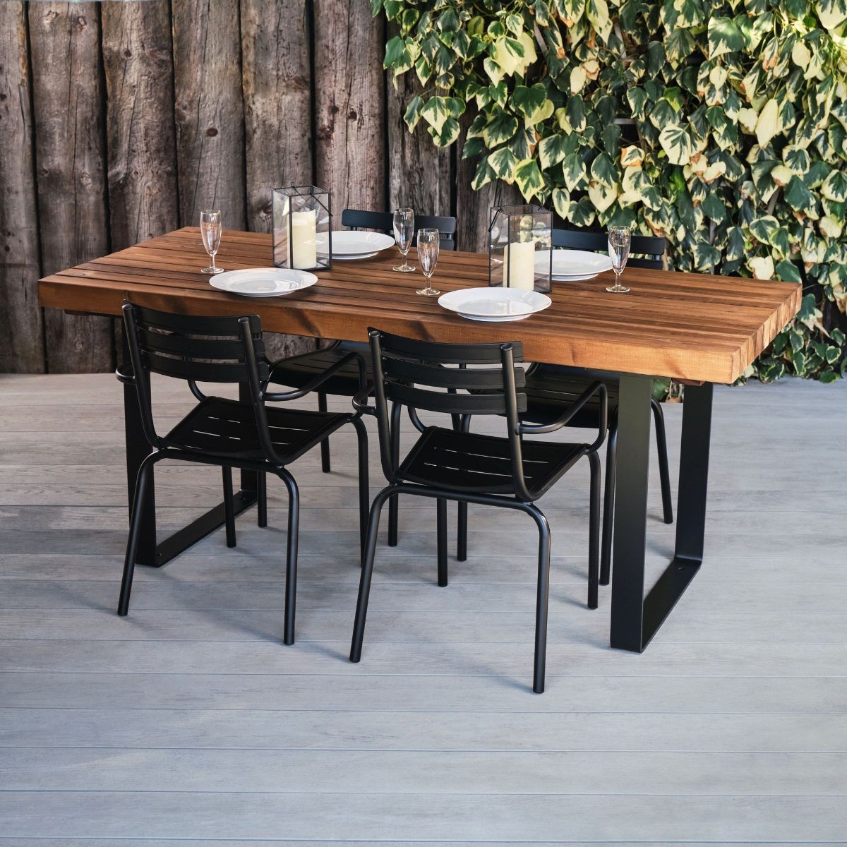 Outdoor Furniture Metal Rectangular Tables Regarding Latest Rectangular Outdoor Table Wood & Steel (View 9 of 15)