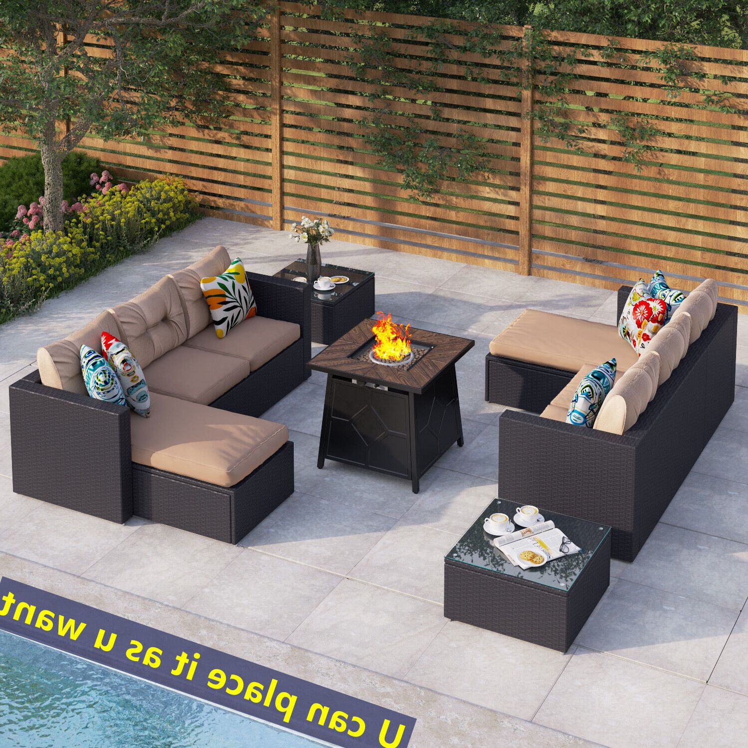 Outdoor Rattan Sectional Sofa Set With Gas Fire Pit Table Patio Wicker  Furniture 670724078205 (Photo 6 of 15)