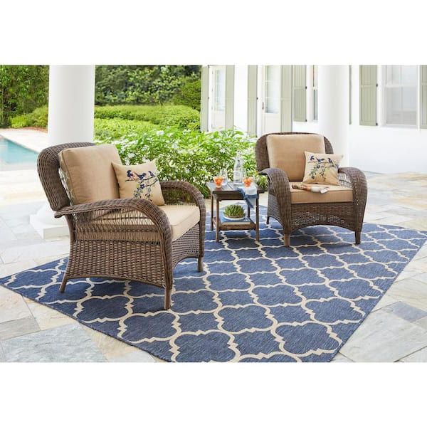 Outdoor Stationary Chat Set Pertaining To Newest Hampton Bay Beacon Park Brown 3 Piece Wicker Outdoor Stationary Chat Set  With Toffee Cushions Frs80812c St 3 – The Home Depot (Photo 4 of 15)