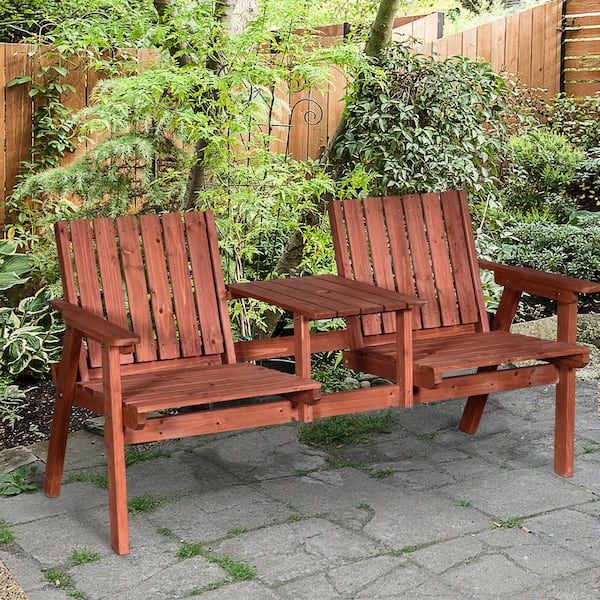 Outsunny 3 Piece Wooden Patio Conversation Set Garden Bench With Middle  Table And Natural Weather Fighting Materials 84b 441 – The Home Depot Throughout Well Liked Outdoor Terrace Bench Wood Furniture Set (Photo 7 of 15)