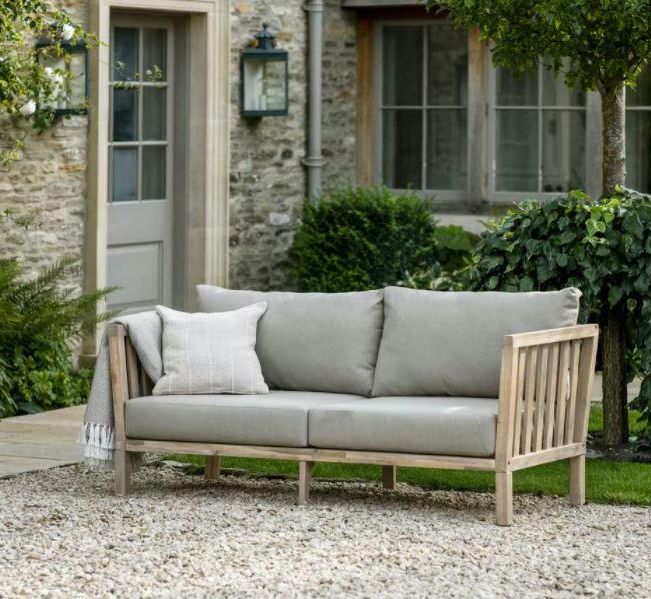 Popular 2 Or 3 Seater Garden Sofas In Whitewashed Acacia Hardwood With Soft Grey  Cushions, Priced From. Intended For Wood Sofa Cushioned Outdoor Garden (Photo 3 of 15)