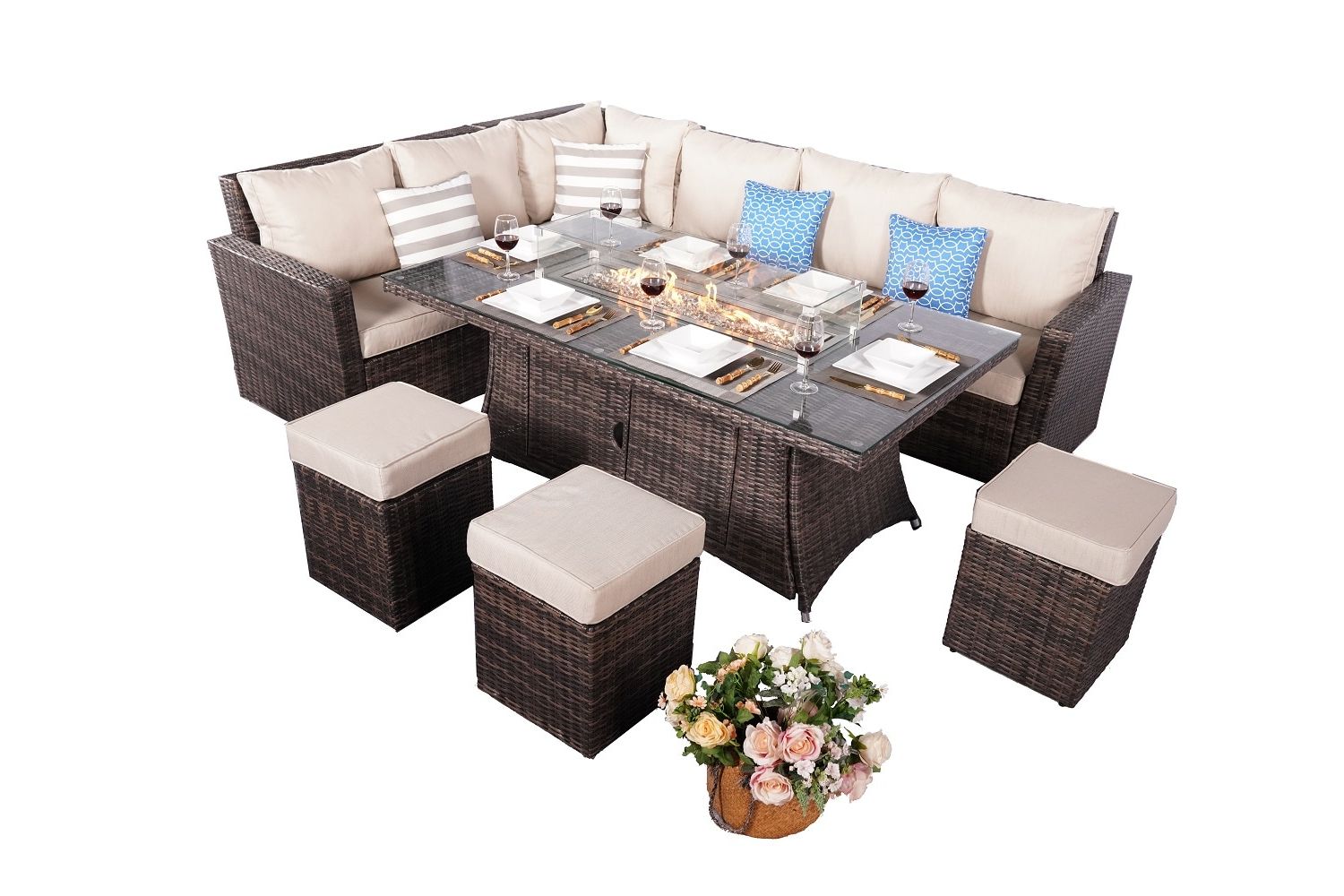 Popular Fire Pit Table Wicker Sectional Sofa Conversation Set Pertaining To Moda Furnishings Gas Fire Sofa Set Of 1403 And 1106r In Brown 8 Piece Wicker  Patio Conversation Set With Tan Cushions In The Patio Conversation Sets  Department At Lowes (View 15 of 15)