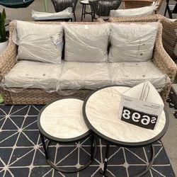 Preferred Oaks Table Set With Patio Cover Within Better Homes & Gardens River Oaks 3 Piece Sofa & Nesting Table Set With  Patio Cover For Sale In Glendale, Ca – Offerup (Photo 15 of 15)