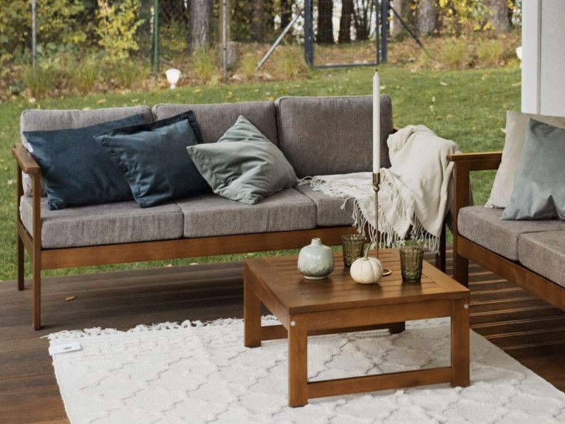 Preferred Wood Sofa Cushioned Outdoor Garden Pertaining To 3 Seater Garden Sofa Outdoor Wooden Furniture With Cushions – Impact  Furniture (Photo 4 of 15)