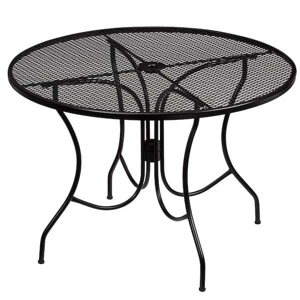 Recent Metal Table Patio Furniture Within Hampton Bay Nantucket Round Metal Outdoor Patio Dining Table  8243000 0105157 – The Home Depot (View 13 of 15)