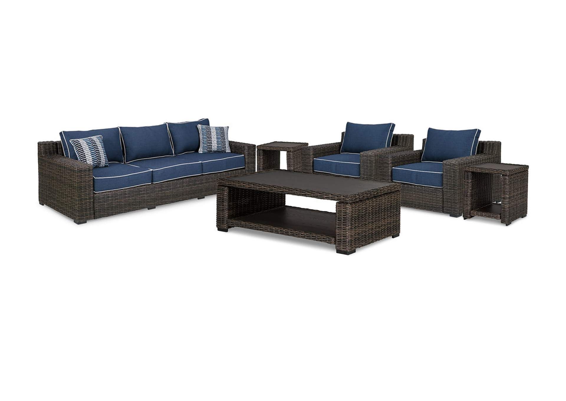 Recent Outdoor 2 Arm Chairs And Coffee Table Throughout Grasson Lane Outdoor Sofa And 2 Lounge Chairs With Coffee Table And 2 End  Tables Dream Decor – Furniture (View 7 of 15)