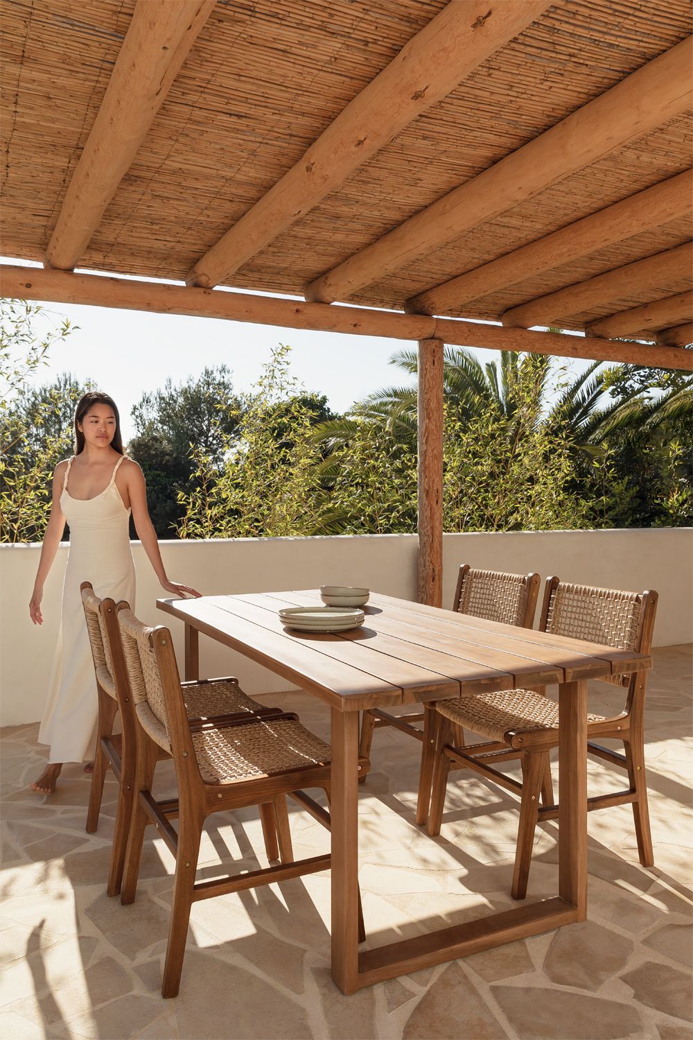 Rectangular Acacia Wood Garden Table (180 X 90 Cm) Saveria – Sklum In Trendy Acacia Wood With Table Garden Wooden Furniture (Photo 1 of 15)