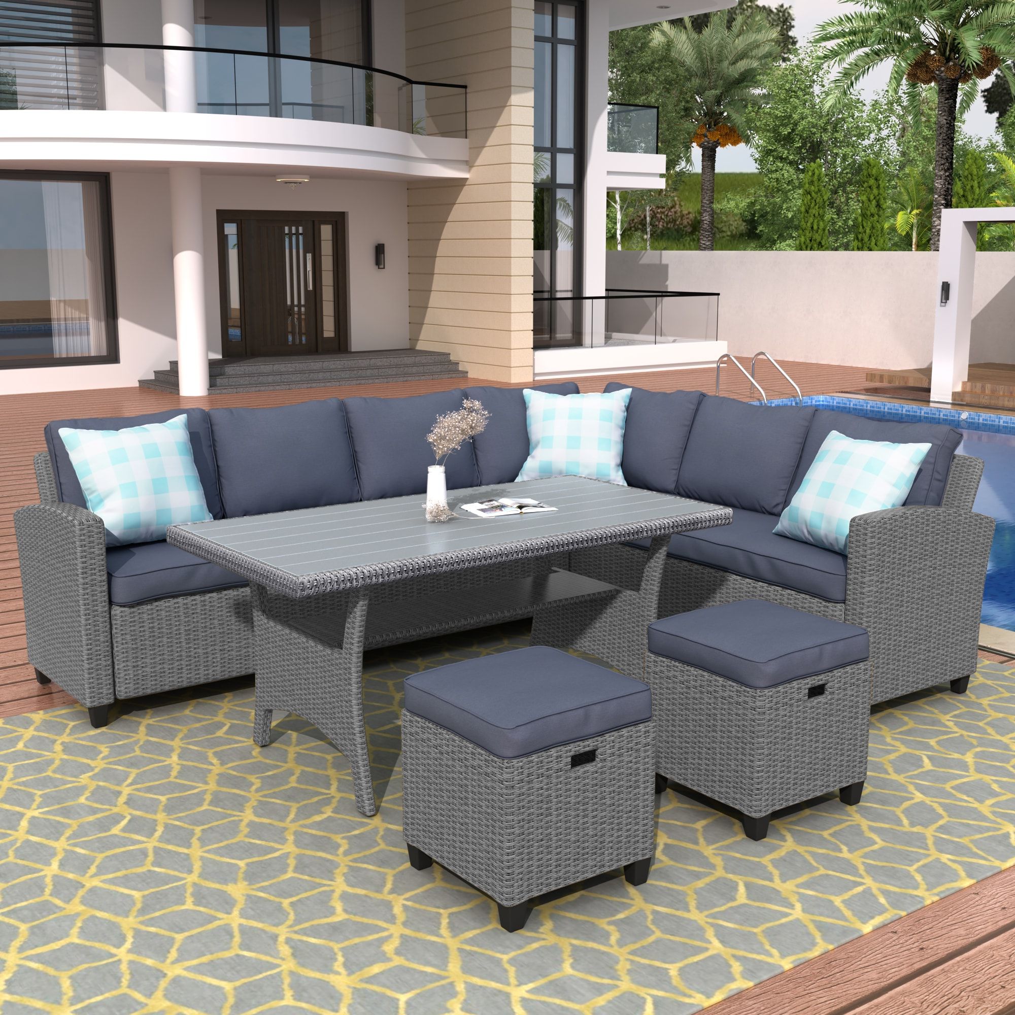 Trendy Wellfor Uc Wicker Outdoor Furniture 5 Piece Wicker Patio Conversation Set  With Gray Cushions In The Patio Conversation Sets Department At Lowes For 5 Piece Patio Conversation Set (Photo 8 of 16)