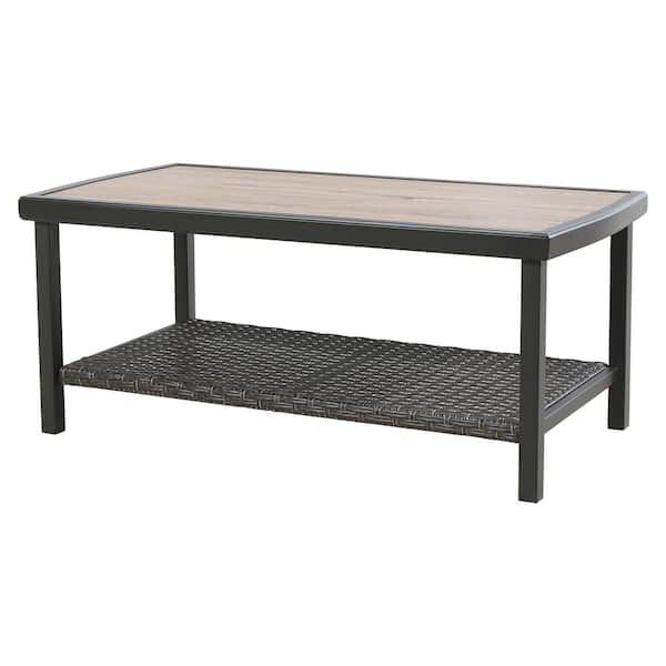 Ulax Furniture Rectangle Metal Wicker Outdoor Coffee Table With 2 Tier  Storage Shelf Hd 970282 – The Home Depot Throughout Recent Outdoor 2 Tiers Storage Metal Coffee Tables (View 2 of 15)