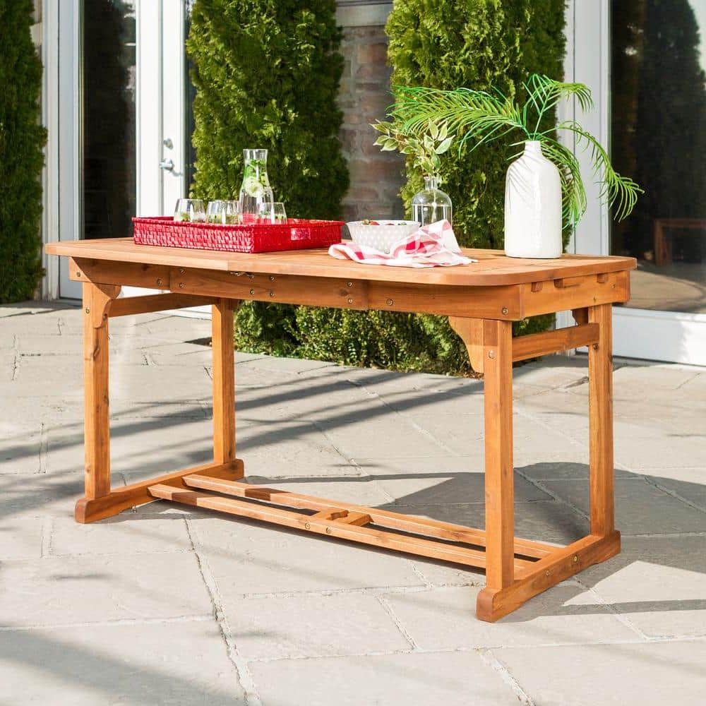 Walker Edison Furniture Company Boardwalk Brown Acacia Wood Extendable  Outdoor Dining Table Hdwtexbr – The Home Depot In Favorite Acacia Wood With Table Garden Wooden Furniture (View 12 of 15)