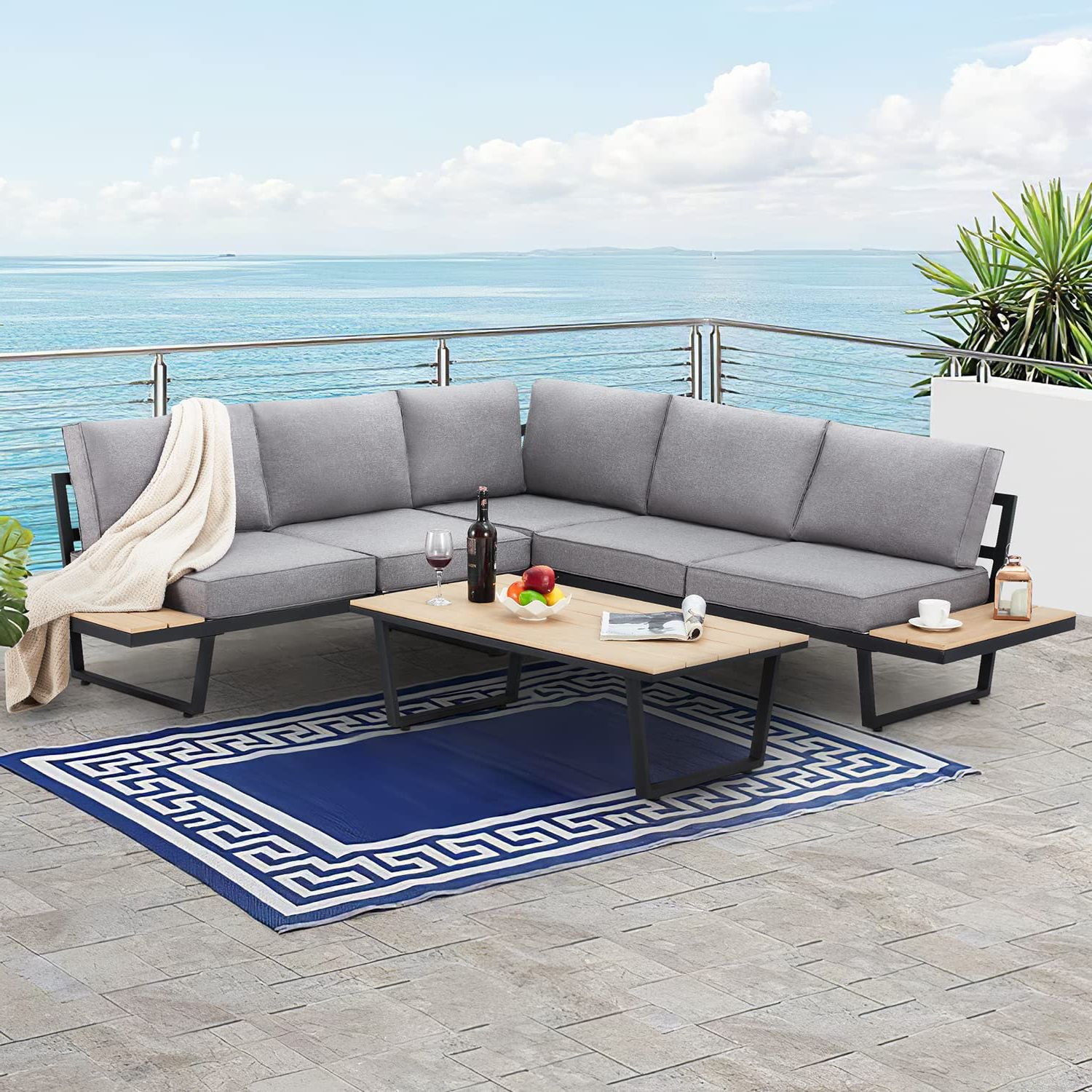 Featured Photo of 2024 Popular Outdoor Couch Cushions, Throw Pillows and Slat Coffee Table