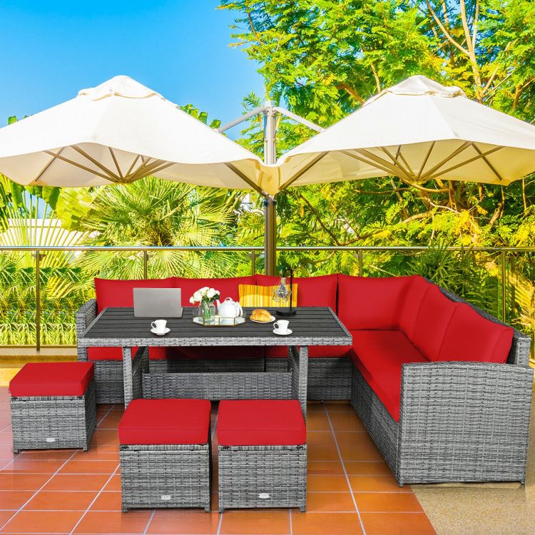 Well Known 7 Pieces Outdoor Wicker Sectional Sofa Set With Dining Table – Costway With 7 Piece Rattan Sectional Sofa Set (Photo 11 of 15)