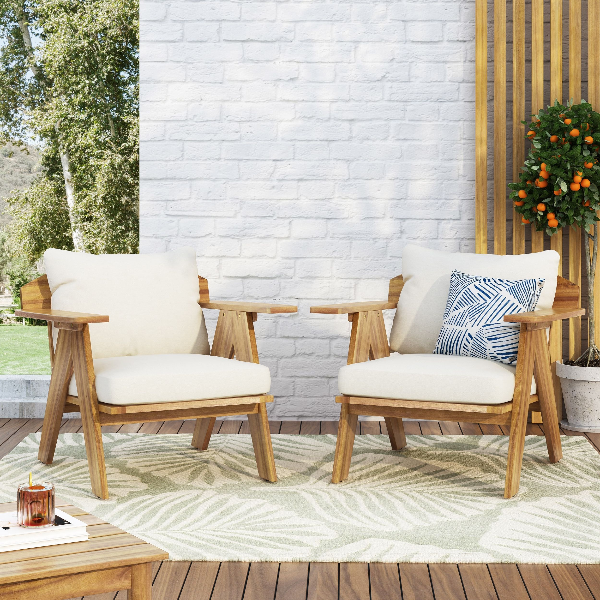 Well Known Arcola Outdoor Acacia Wood Club Chairs With Cushions (set 2)christopher  Knight Home – On Sale – – 32221828 In Acacia Wood With Table Garden Wooden Furniture (View 8 of 15)