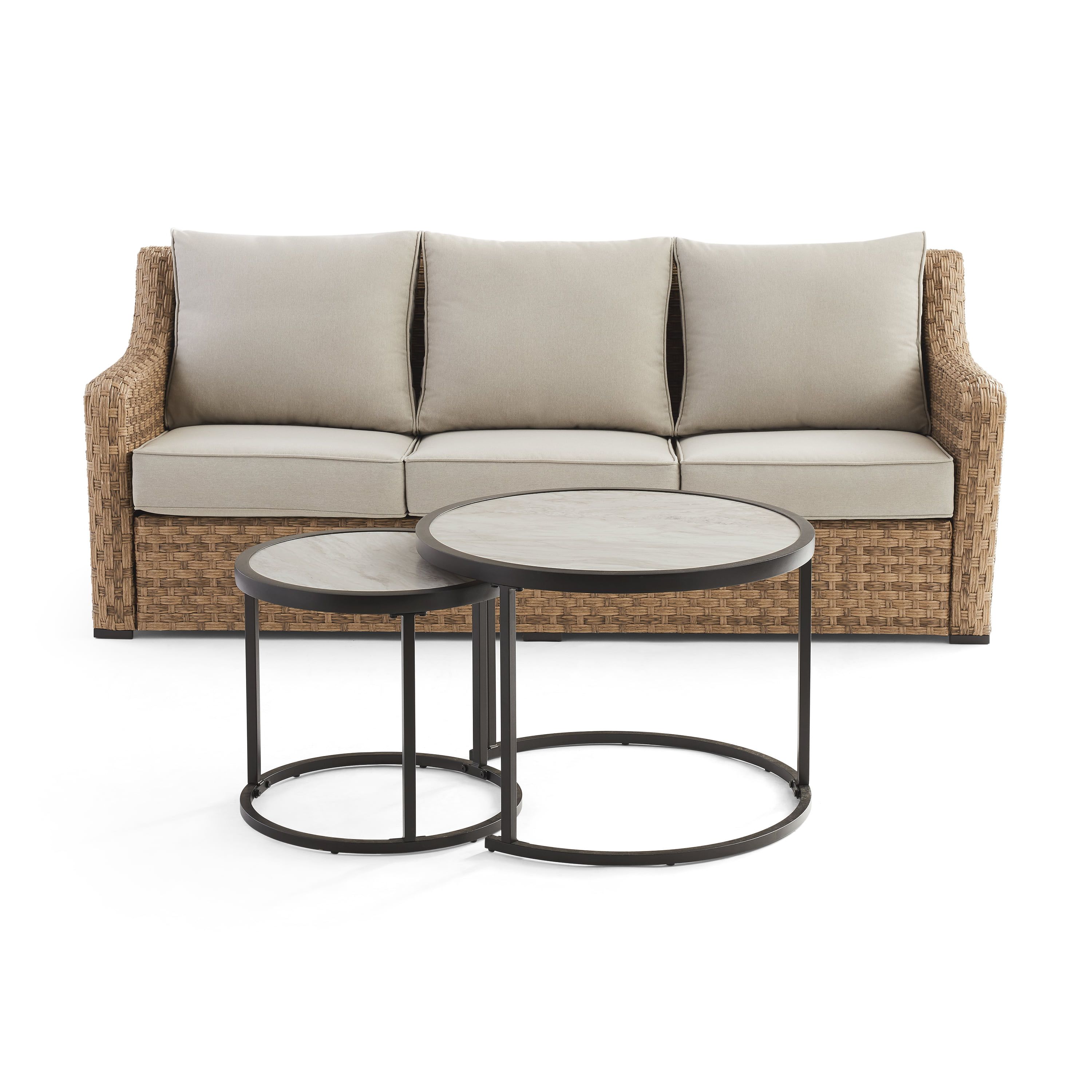 Well Known Better Homes & Gardens River Oaks 3 Piece Sofa & Nesting Table Set With  Patio Cover – Walmart Pertaining To 3 Piece Sofa & Nesting Table Set (Photo 3 of 15)