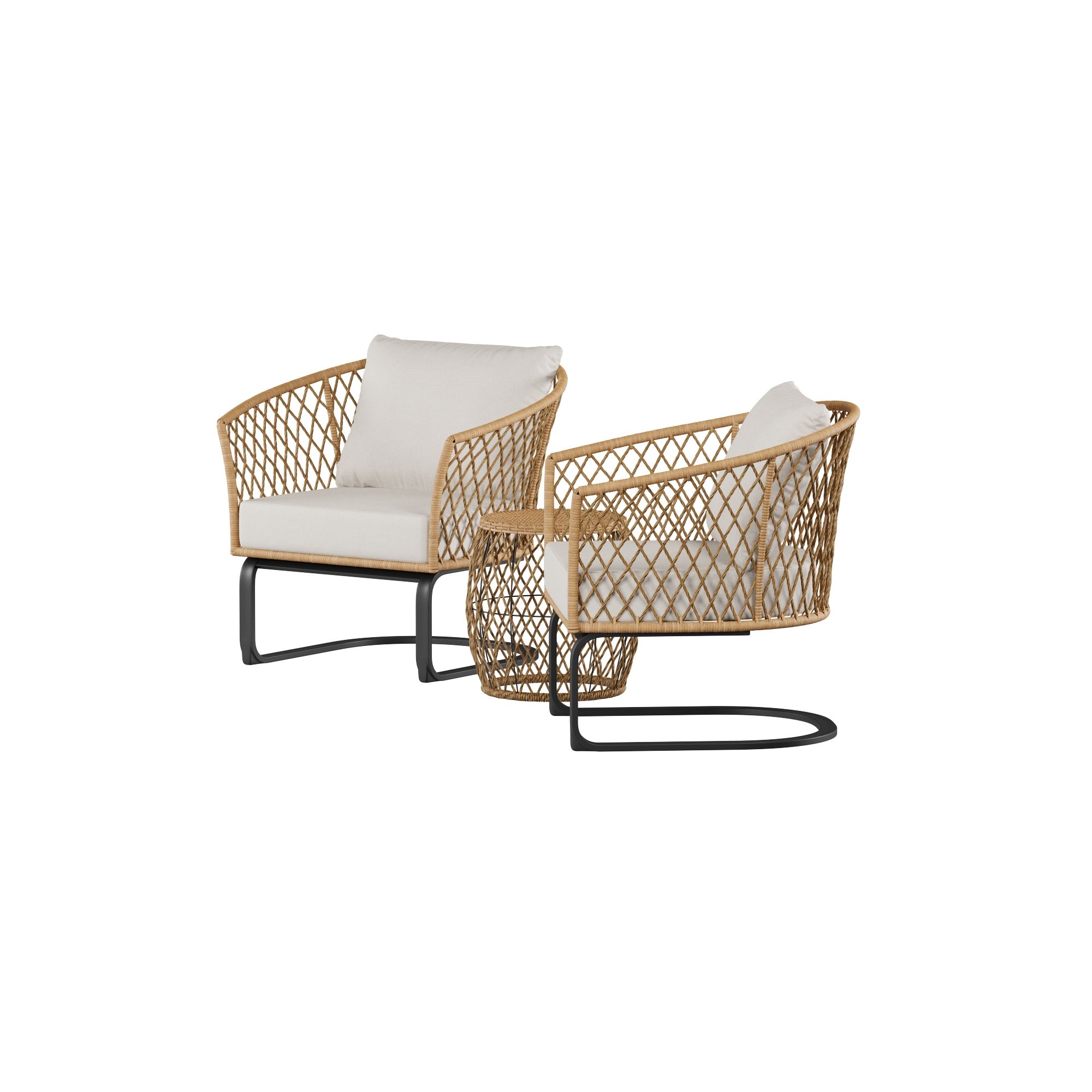 Well Known Better Homes & Gardens Ventura 3 Piece White Outdoor Boho Wicker Chat Set,  Wicker Frame – Walmart Pertaining To 3 Piece Outdoor Boho Wicker Chat Set (Photo 3 of 15)