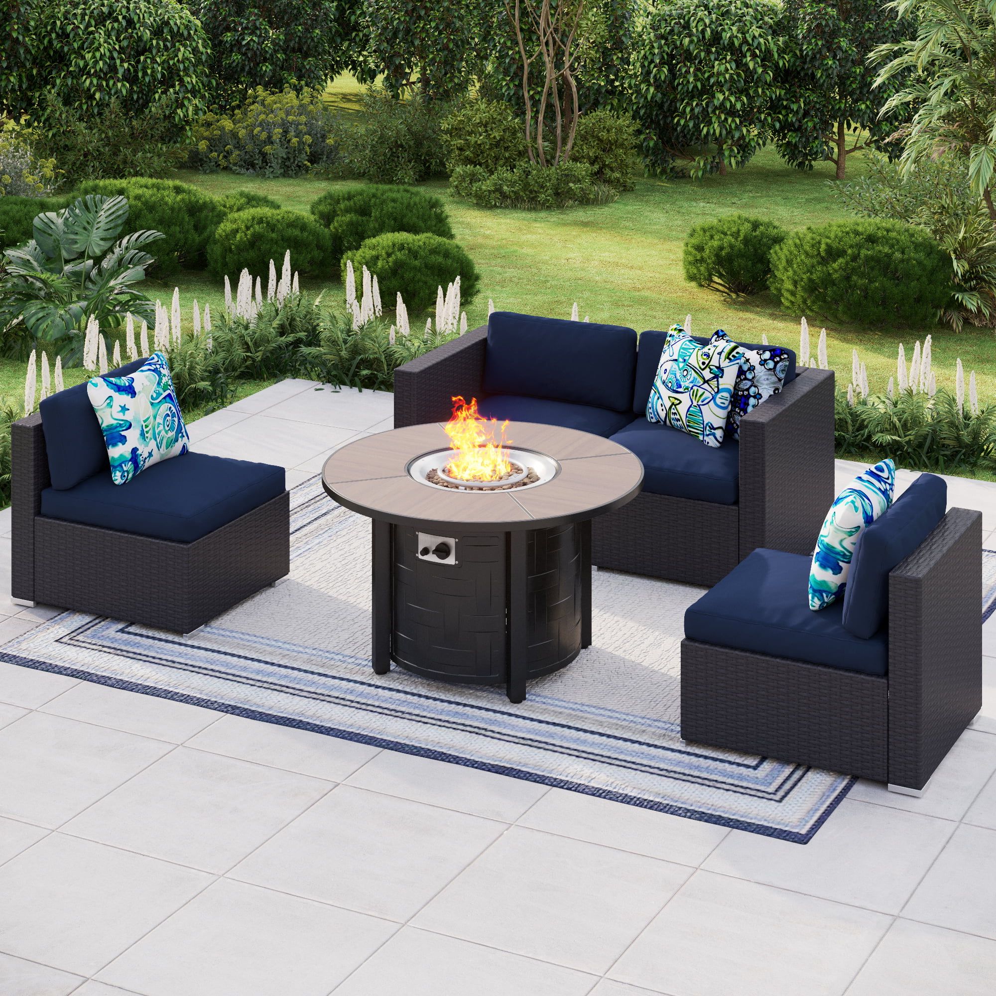 Well Known Fire Pit Table Wicker Sectional Sofa Set Intended For Mf Studio 5 Piece Outdoor Sectional With Propane Fire Pit Table With Lid –  Walmart (View 12 of 15)