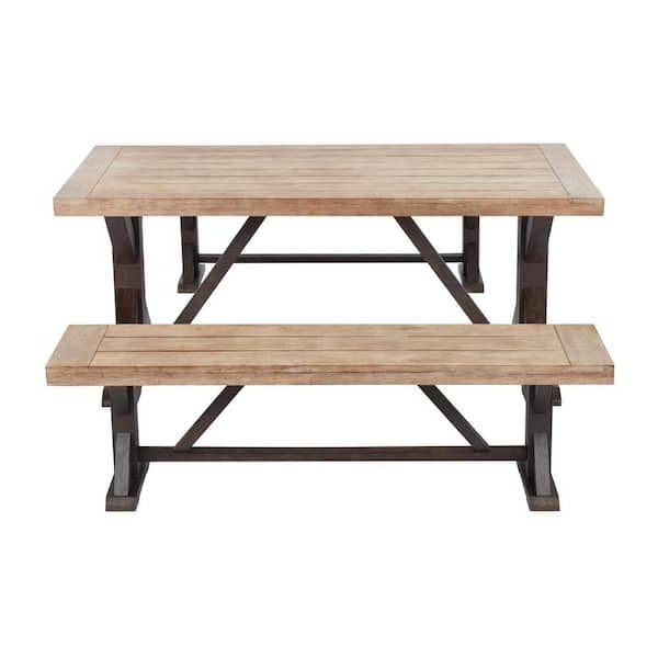Well Known Oaks Table Set With Patio Cover Pertaining To Hampton Bay Silver Oaks Farmhouse 3 Piece Acacia Wood Outdoor Patio Dining  Set S3 T135 B083 – The Home Depot (View 10 of 15)