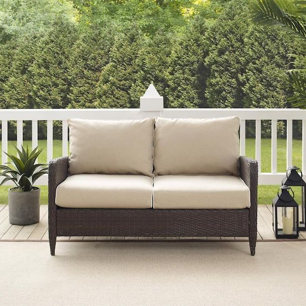 Well Known Outdoor Sand Cushions Loveseats With Regard To Crosley Furniture Kiawah Wicker Outdoor Loveseat With Sand Cushions  Ko70065br Sa – The Home Depot (View 5 of 15)