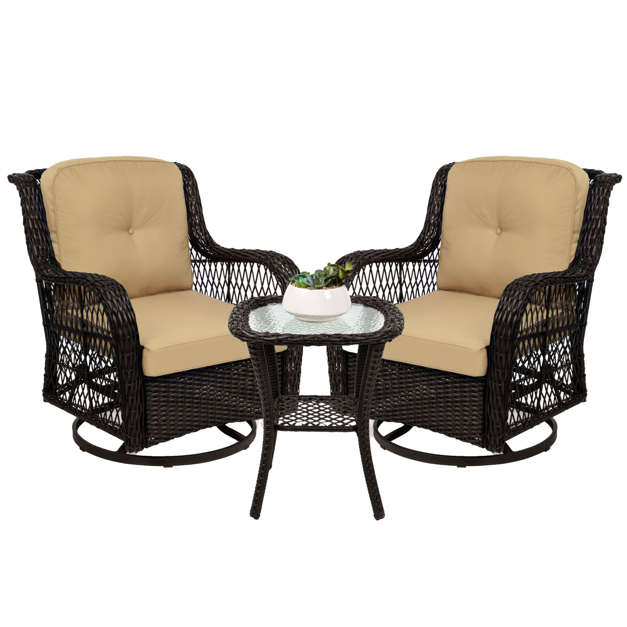 Well Known Rocking Chairs Wicker Patio Furniture Set In Best Choice Products 3 Piece Patio Wicker Bistro Furniture Set W/ 2  Cushioned Swivel Rocking Chairs, Side Table – Rust – Walmart (Photo 9 of 15)