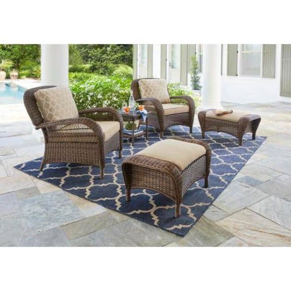 Well Liked Brown Wicker Chairs With Ottoman Within Hampton Bay Beacon Park Brown Wicker Outdoor Patio Ottoman With  Cushionguard Toffee Trellis Tan Cushions Frs80812cf – The Home Depot (Photo 5 of 15)