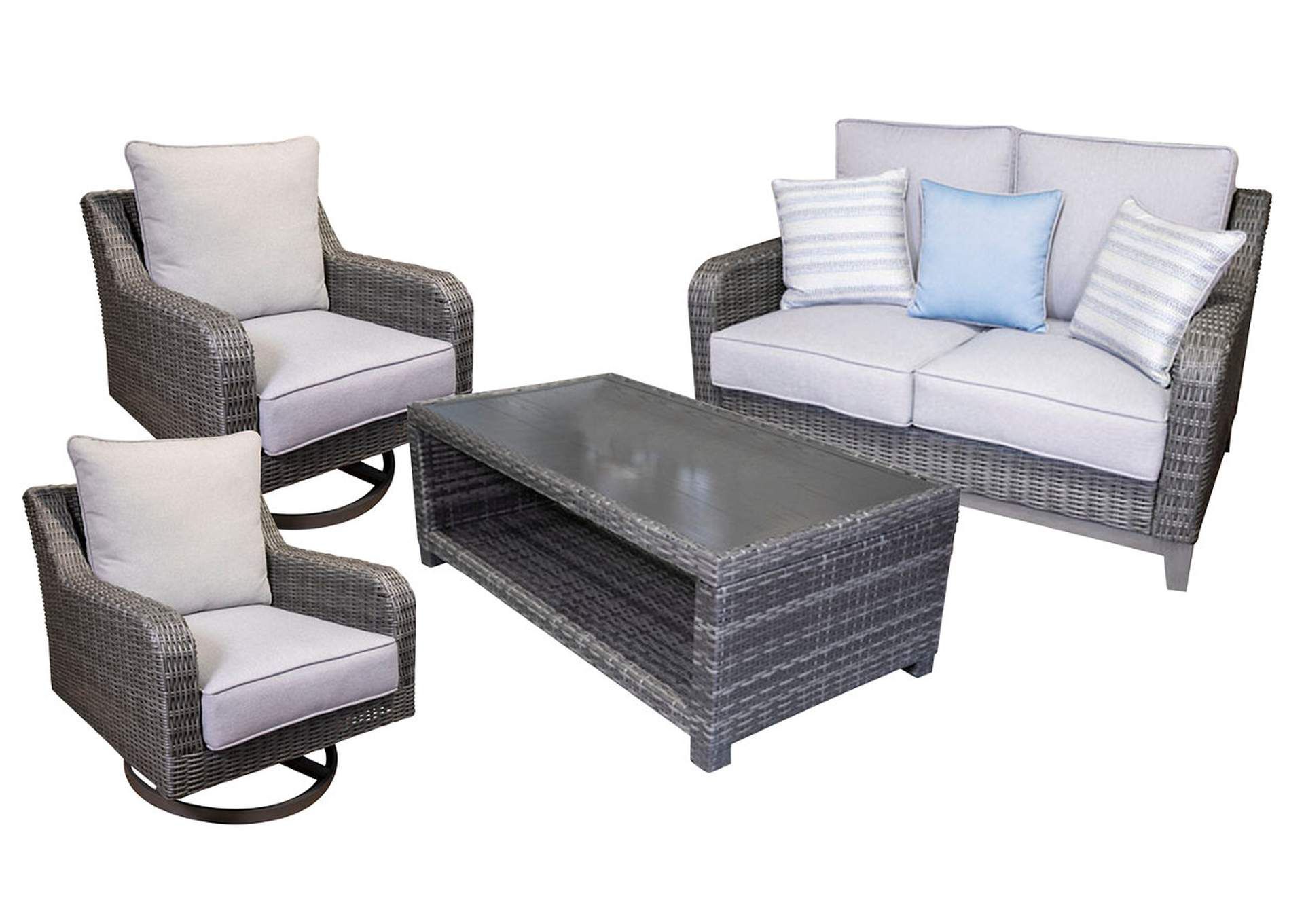 Well Liked Elite Park Outdoor Loveseat And 2 Lounge Chairs With Coffee Table Ivan  Smith Furniture In Outdoor 2 Arm Chairs And Coffee Table (Photo 11 of 15)
