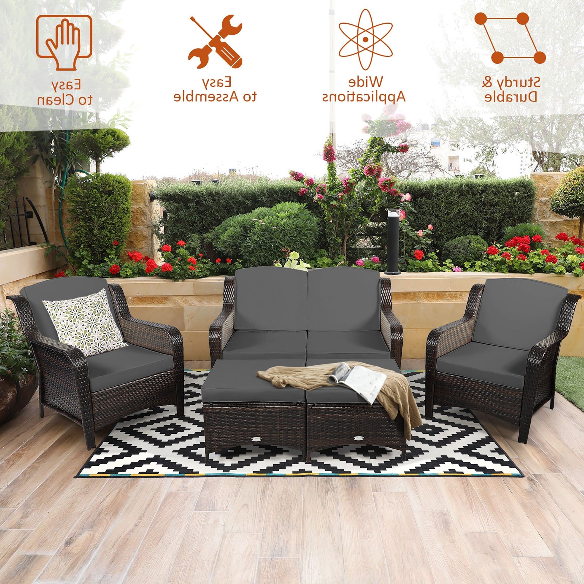Well Liked Ottomans Patio Furniture Set With Costway 5pcs Patio Rattan Furniture Set Loveseat Sofa Ottoman – Overstock –  34051889 (Photo 10 of 12)